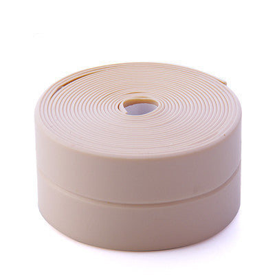 Roll of beige tape on a white background with text above it.