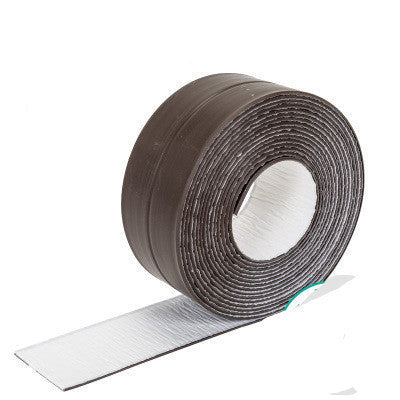 Roll of narrow coffee-colored adhesive tape on a white background