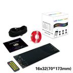 LED Matrix Panel kit with packaging, cable, ribbon, and remote control on a white background.